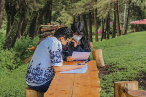 Students learning outdoors