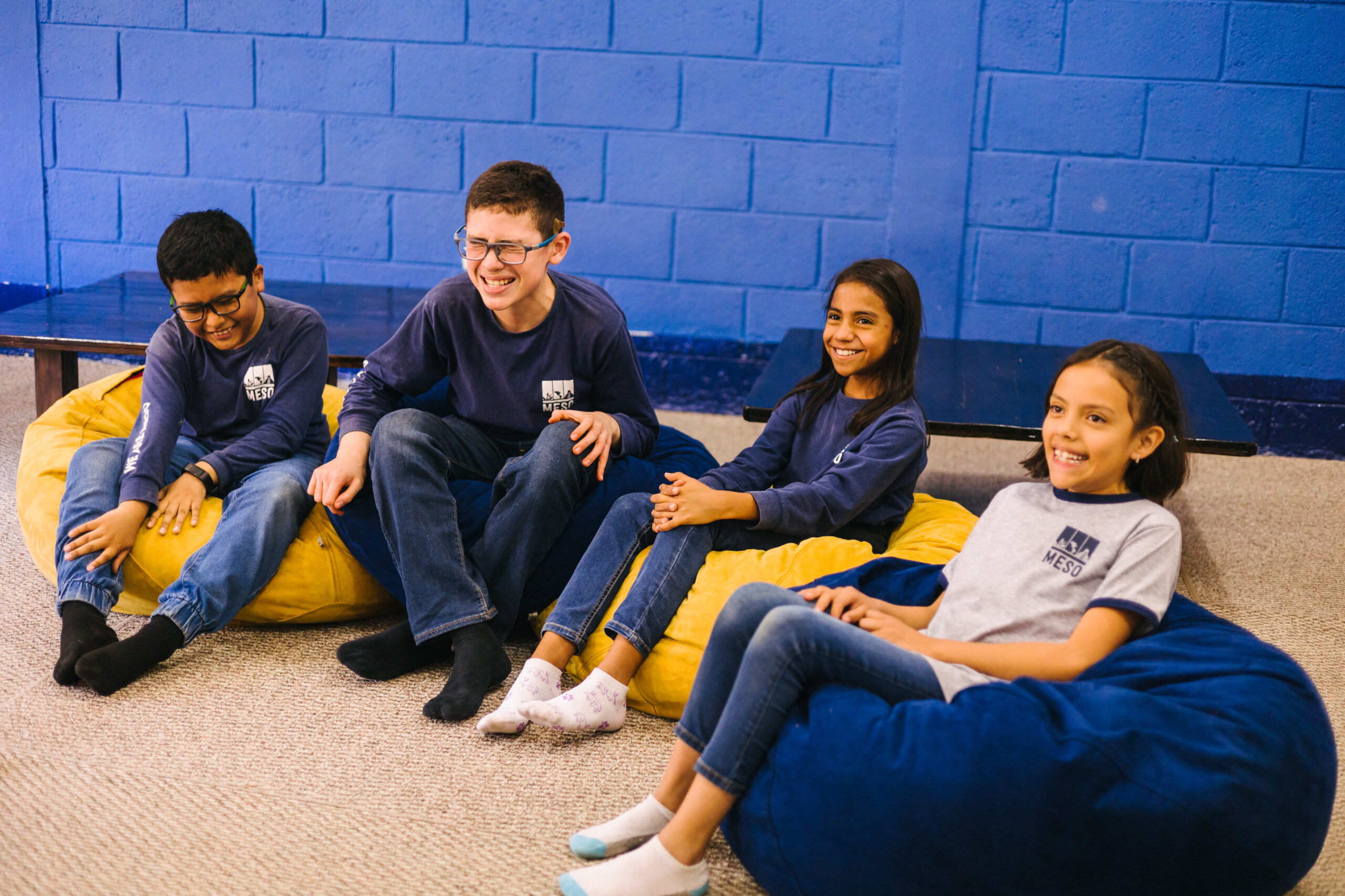 Kids laughing in bean bags